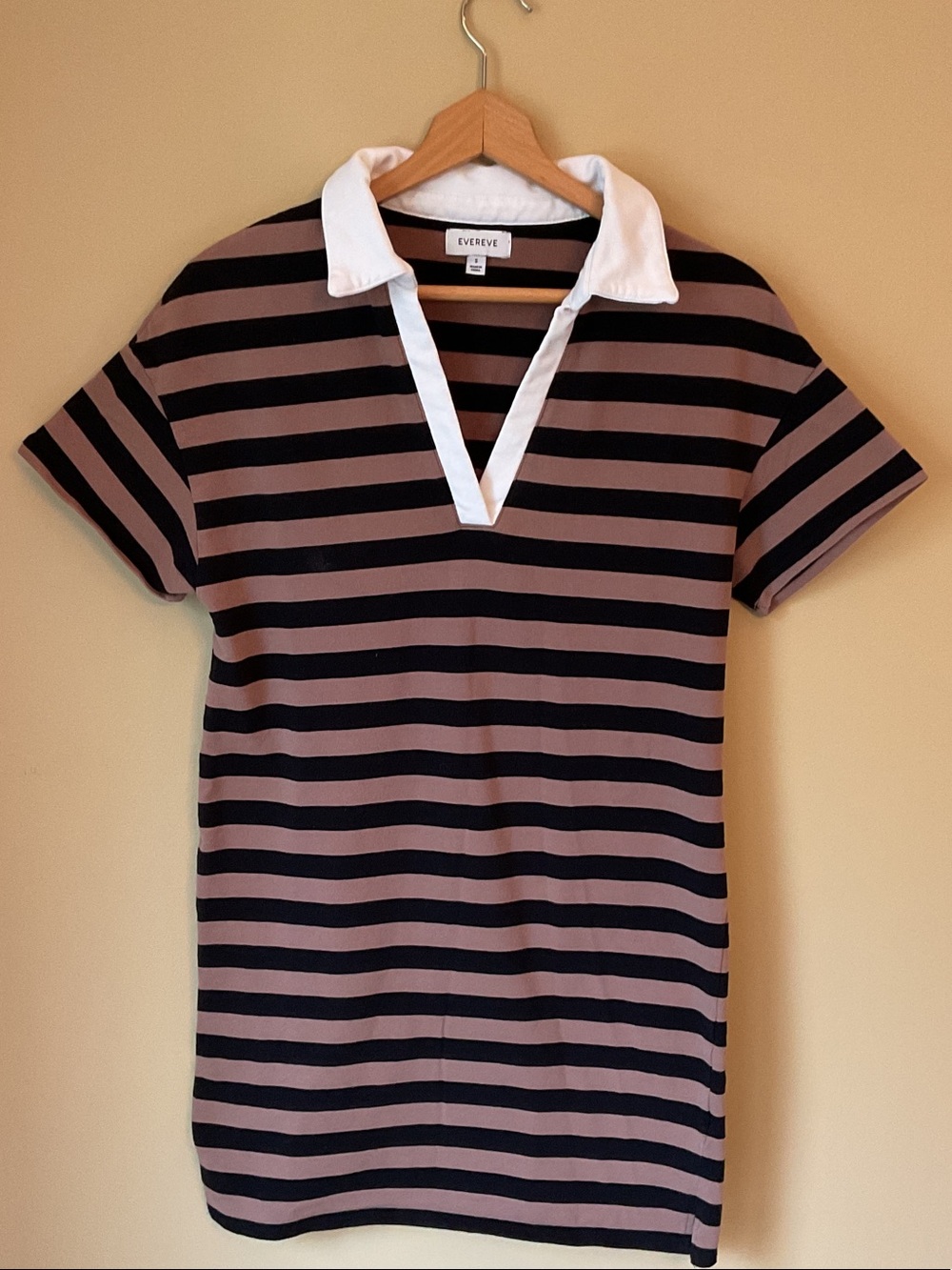 Evereve Black and Brown Striped Polo Mini Dress  Size S